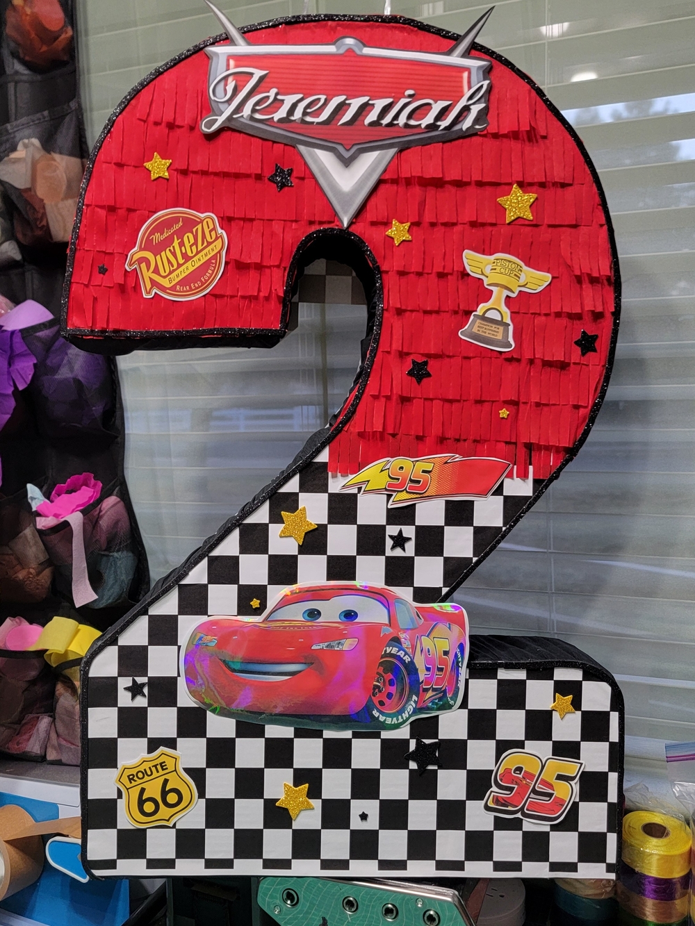 Personalized 'Lightning McQueen' Race Car Number 2 Piñata